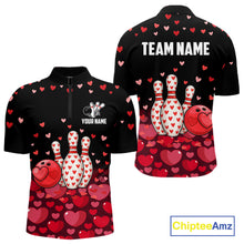 Load image into Gallery viewer, Funny Bowling Heart Pattern Valentine matching bowling shirts for couples Custom Bowling Gifts NQS11228