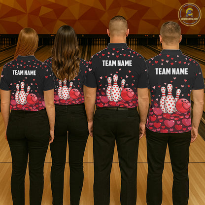 Funny Bowling Heart Pattern Valentine Bowling Shirts For Men Custom Bowling Gifts For him NQS11228