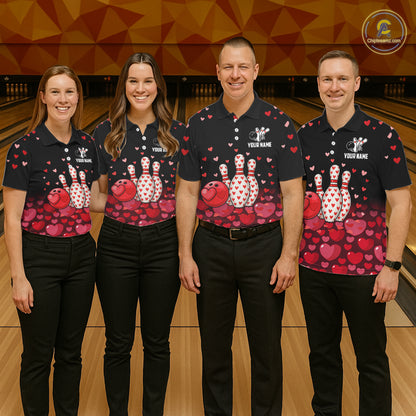 Funny Bowling Heart Pattern Valentine Bowling Shirts For Men Custom Bowling Gifts For him NQS11228