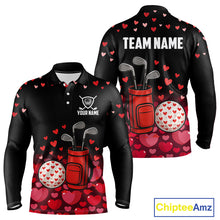 Load image into Gallery viewer, Funny Black and Red Heart Pattern Valentine Golf Shirts For Men Custom Valentine Golf Gifts For him NQS11229