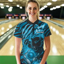 Load image into Gallery viewer, Personalized Tiger Bowling Shirts For Women, Blue Flame Lightning Thunder Tiger Team Bowling Jerseys NQS11232