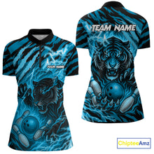 Load image into Gallery viewer, Personalized Tiger Bowling Shirts For Women, Blue Flame Lightning Thunder Tiger Team Bowling Jerseys NQS11232