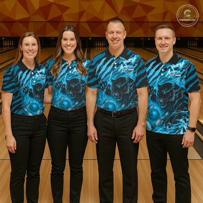 Personalized Tiger Bowling Shirts For Men, Blue Flame Lightning Thunder Tiger Team Bowling Jerseys NQS11232
