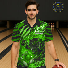 Load image into Gallery viewer, Personalized Tiger Bowling Hawaiian Shirt, Green Flame Lightning Thunder Tiger Team Bowling Jerseys NQS11233