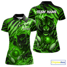 Load image into Gallery viewer, Personalized Tiger Bowling Shirts For Women, Green Flame Lightning Thunder Tiger Team Bowling Jerseys NQS11233