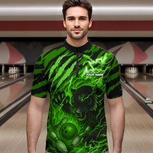 Load image into Gallery viewer, Personalized Tiger Bowling Shirts For Men, Green Flame Lightning Thunder Tiger Team Bowling Jerseys NQS11233