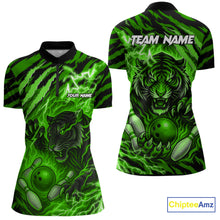 Load image into Gallery viewer, Personalized Tiger Bowling Shirts For Women, Green Flame Lightning Thunder Tiger Team Bowling Jerseys NQS11233