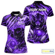 Load image into Gallery viewer, Personalized Tiger Bowling Shirts For Women, Purple Flame Lightning Thunder Tiger Team Bowling Jersey NQS11234