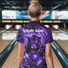 Load image into Gallery viewer, Personalized Tiger Bowling Shirts For Women, Purple Flame Lightning Thunder Tiger Team Bowling Jersey NQS11234