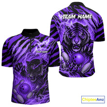 Load image into Gallery viewer, Personalized Tiger Bowling Shirts For Men, Purple Flame Lightning Thunder Tiger Team Bowling Jerseys NQS11234