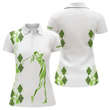 Load image into Gallery viewer, Green Leopard argyle pattern matching golf shirt for couples custom his and hers matching golf outfits NQS9350