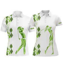 Load image into Gallery viewer, Green Leopard argyle pattern matching golf shirt for couples custom his and hers matching golf outfits NQS9350