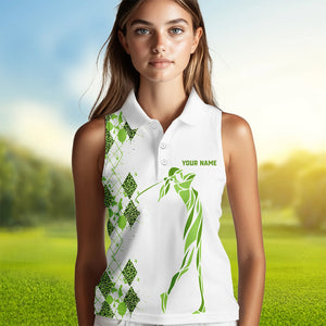 Green Leopard argyle pattern white Women sleeveless golf polo shirt custom golf tank top for women NQS9350