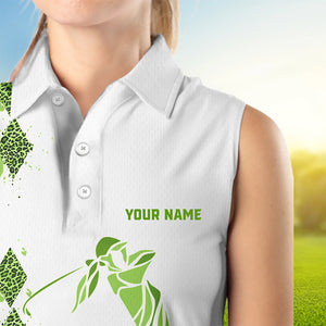 Green Leopard argyle pattern white Women sleeveless golf polo shirt custom golf tank top for women NQS9350