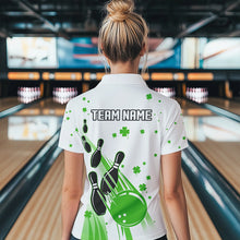 Load image into Gallery viewer, Green and White Shamrock Lucky Bowling Shirts For Women Custom St Patrick Day Team Bowling Jerseys NQS9499