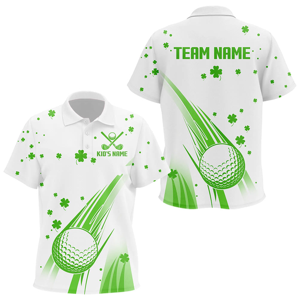 Green & White shamrock Lucky Kid golf polo shirts Custom St Patrick Day golf attire for Kid NQS9500