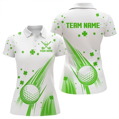 Green and White shamrock Lucky Womens golf polo shirts Custom St Patrick Day golf attire for ladies NQS9500