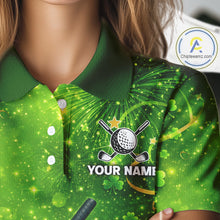 Load image into Gallery viewer, Happy St Patrick's Day Green and Gold Shamrock Womens Golf Polo Shirts Custom Golf Clothes for Ladies NQS11629
