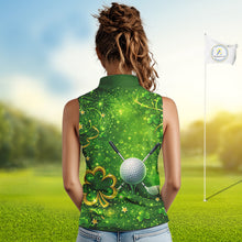 Load image into Gallery viewer, Happy St Patrick's Day Green and Gold Shamrock Ladies Sleeveless Golf Shirt Custom Women Golf Clothes NQS11629