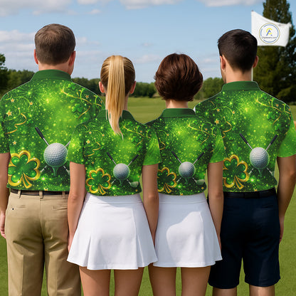 Happy St Patrick's Day Green and Gold Shamrock Womens Golf Polo Shirts Custom Golf Clothes for Ladies NQS11629