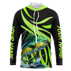 Personalized Mahi mahi ( Dorado) Long Sleeve Fishing Shirts, Tournament Fishing Jerseys | Green NQS7448