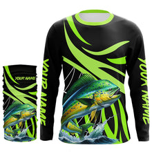 Load image into Gallery viewer, Personalized Mahi mahi ( Dorado) Long Sleeve Fishing Shirts, Tournament Fishing Jerseys | Green NQS7448