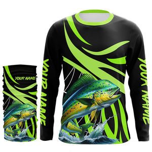 Personalized Mahi mahi ( Dorado) Long Sleeve Fishing Shirts, Tournament Fishing Jerseys | Green NQS7448