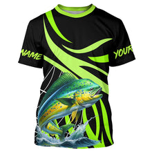 Load image into Gallery viewer, Personalized Mahi mahi ( Dorado) Long Sleeve Fishing Shirts, Tournament Fishing Jerseys | Green NQS7448