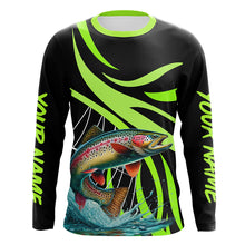 Load image into Gallery viewer, Personalized Rainbow trout Performance Long Sleeve Fishing Shirts, Tournament Fishing Jerseys | Green NQS7449