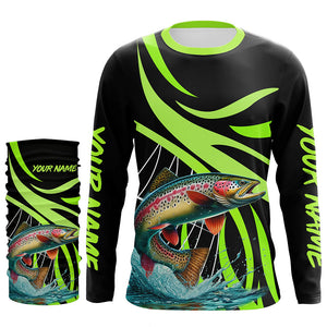 Personalized Rainbow trout Performance Long Sleeve Fishing Shirts, Tournament Fishing Jerseys | Green NQS7449