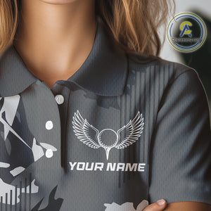 Personalized Gray camo Golf polo shirts for women custom camo golf shirt, unique golf gifts NQS9944