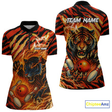 Load image into Gallery viewer, Personalized Tiger Bowling Shirts For Women, Orange Flame Lightning Thunder Tiger Team Bowling Jerseys NQS9947