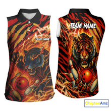 Load image into Gallery viewer, Personalized Tiger Bowling Sleeveless Polo Shirt, Orange Flame Lightning Thunder Team Bowling Jerseys NQS9947