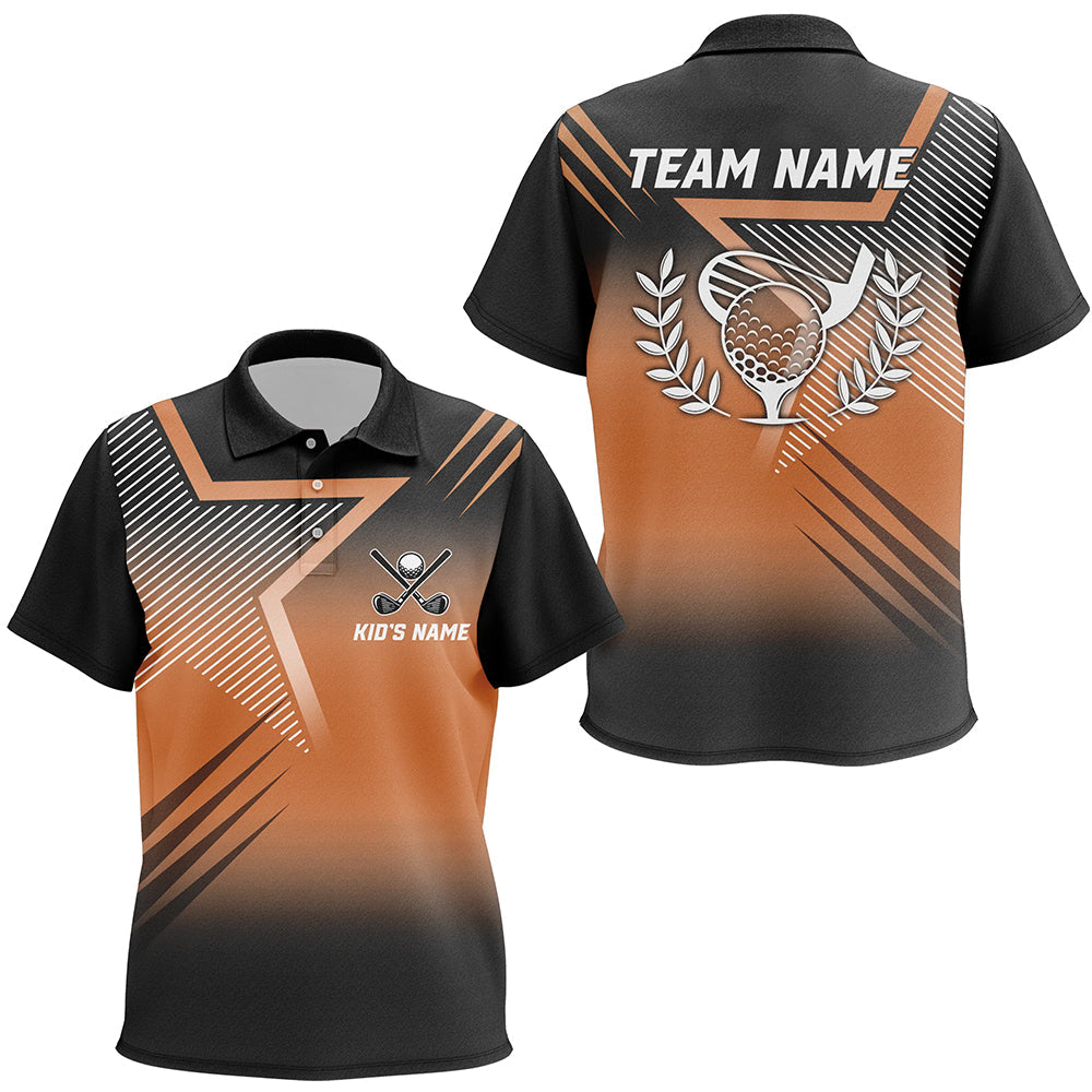 Black and orange star pattern Kid golf polo shirts custom kid's golf apparel, golfing gifts NQS7797