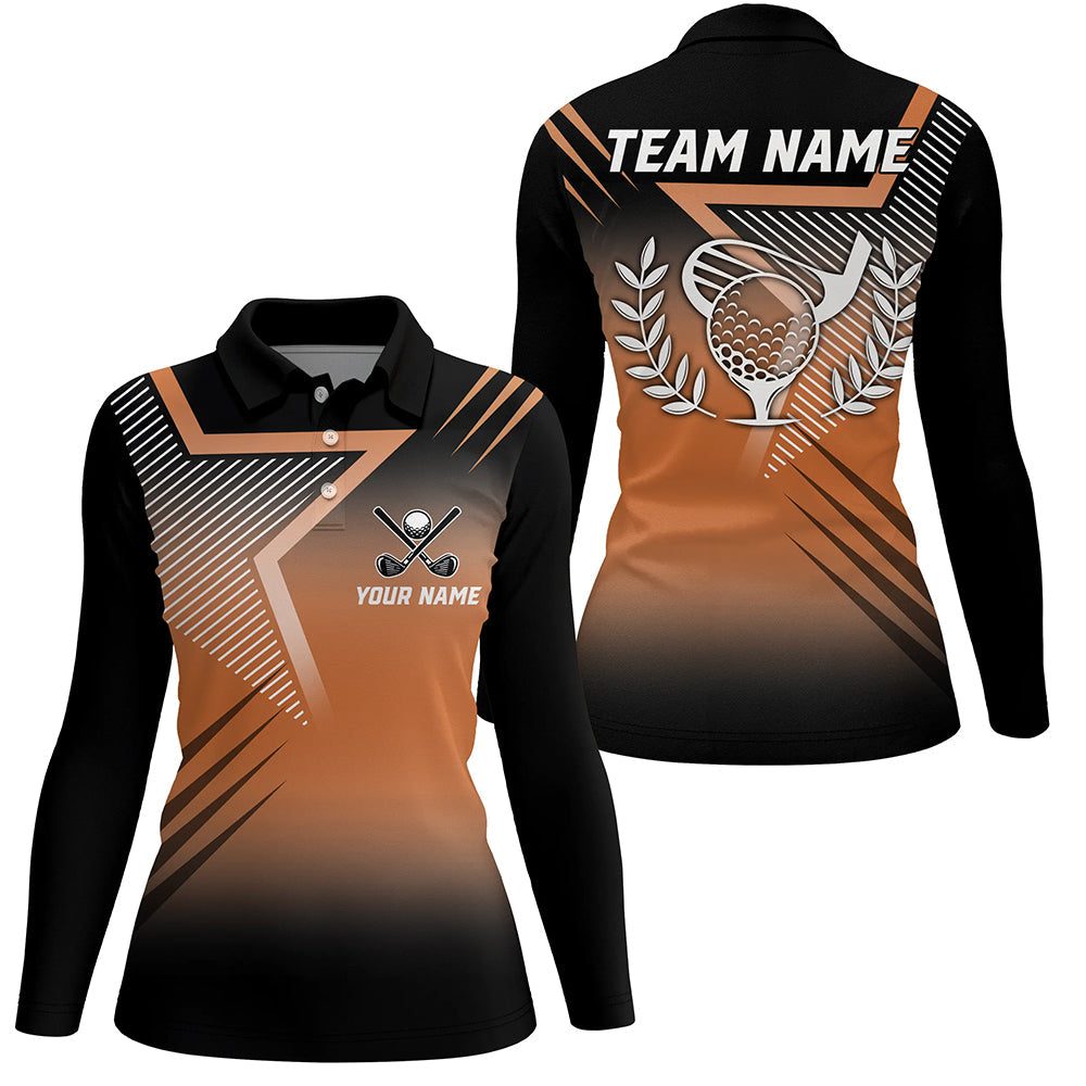 Black and orange star pattern Womens golf polo shirts custom golf tops for ladies, golfing gifts NQS7797
