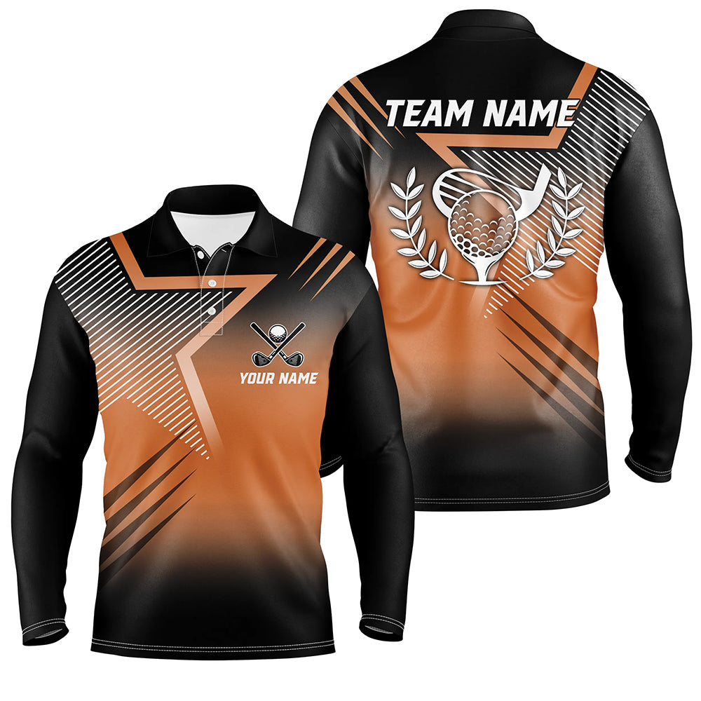 Black and orange star pattern Mens golf polo shirts custom men's golf apparel, golfing gifts NQS7797