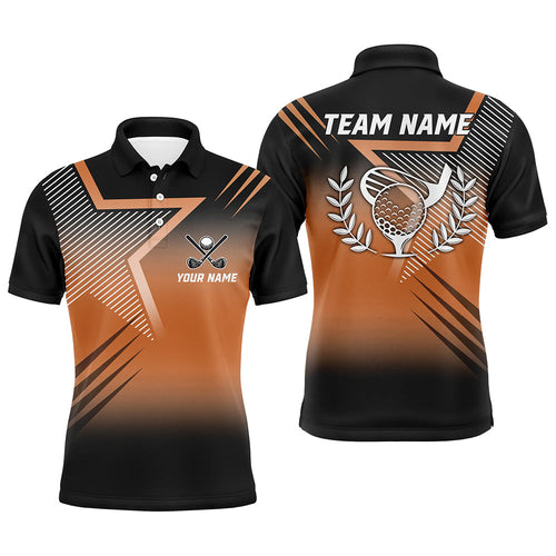 Black and orange star pattern Mens golf polo shirts custom men's golf apparel, golfing gifts NQS7797