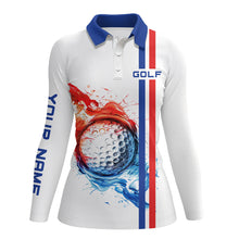 Load image into Gallery viewer, Red, White and Blue stripe Womens golf polo shirts custom golf ball womens golf tops, team golf shirts NQS7802