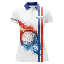 Load image into Gallery viewer, Red, White and Blue stripe Womens golf polo shirts custom golf ball womens golf tops, team golf shirts NQS7802