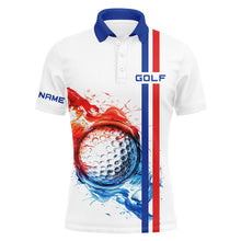 Load image into Gallery viewer, Red, White and Blue stripe Mens golf polo shirts custom golf ball mens golf tops, team golf shirts NQS7802