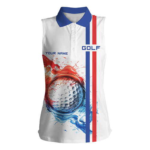 Red, White and Blue stripe Women sleeveless polo shirts custom golf ball womens golf tops NQS7802