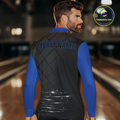 Black and blue bowling league jersey custom Mens Bowling Polo, 1/4 zip Shirt, gifts for men bowler NQS10095