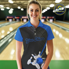 Load image into Gallery viewer, Black &amp; blue bowling league jersey custom Women Bowling Polo, 1/4 zip Shirt, gifts for ladies bowler NQS10095
