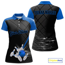 Load image into Gallery viewer, Black &amp; blue bowling league jersey custom Women Bowling Polo, 1/4 zip Shirt, gifts for ladies bowler NQS10095