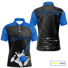Load image into Gallery viewer, Black and blue bowling league jersey custom Mens Bowling Polo, 1/4 zip Shirt, gifts for men bowler NQS10095