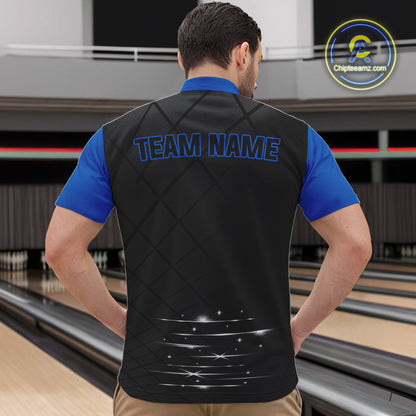 Black and blue bowling league jersey custom Mens Bowling Polo, 1/4 zip Shirt, gifts for men bowler NQS10095
