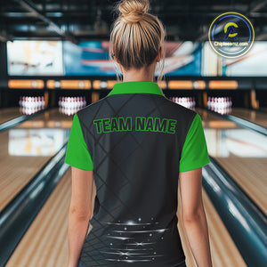 Black & Green bowling league jersey custom Women Bowling Polo, 1/4 zip Shirt, gifts for ladies bowler NQS10096