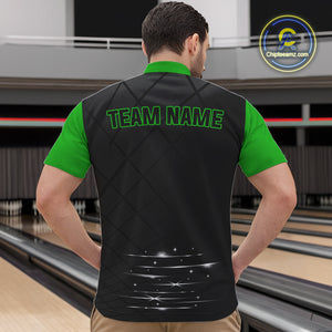 Black and Green bowling league jersey custom Mens Bowling Polo, 1/4 zip Shirt, gifts for men bowler NQS10096