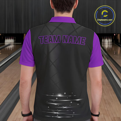 Black and Purple bowling league jersey custom Mens Bowling Polo, 1/4 zip Shirt, gifts for men bowler NQS10097