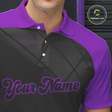 Load image into Gallery viewer, Black and Purple bowling league jersey custom Mens Bowling Polo, 1/4 zip Shirt, gifts for men bowler NQS10097